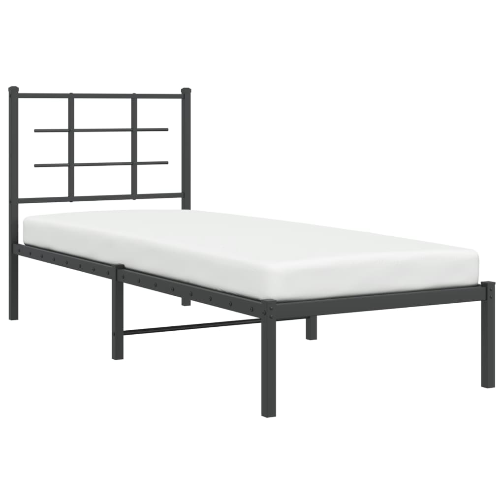 vidaXL Metal Bed Frame without Mattress with Headboard Black 75x190cm 4