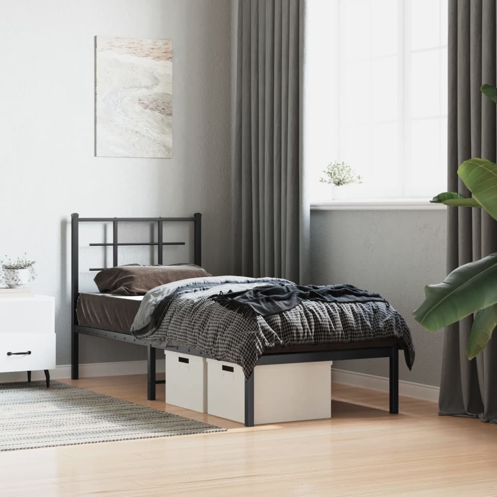 vidaXL Metal Bed Frame without Mattress with Headboard Black 75x190cm 1