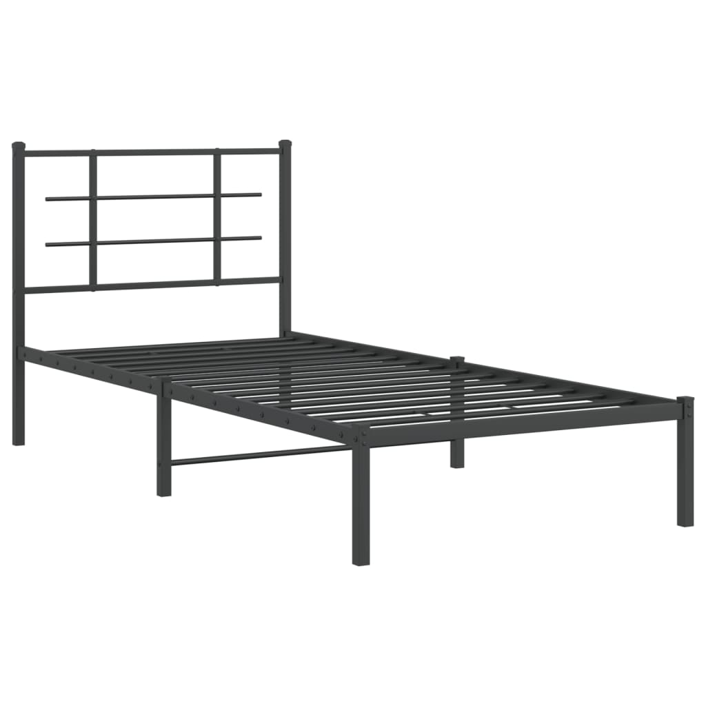 vidaXL Metal Bed Frame without Mattress with Headboard Black 90x190cm 3