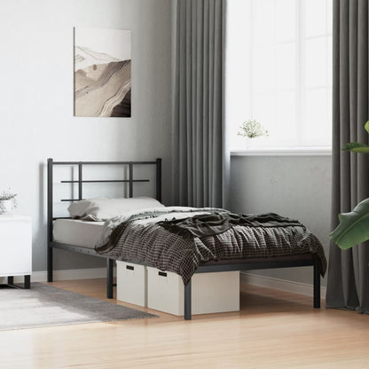 vidaXL Metal Bed Frame without Mattress with Headboard Black 90x190cm 1