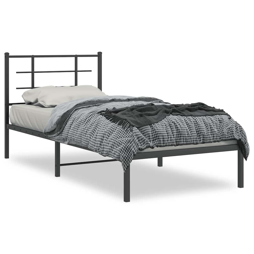 vidaXL Metal Bed Frame without Mattress with Headboard Black 90x200cm 2
