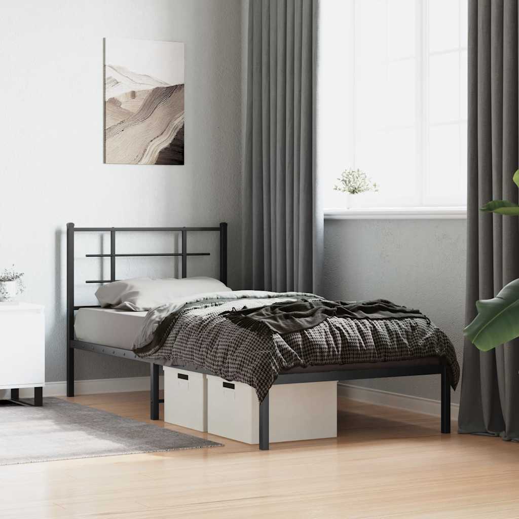 vidaXL Metal Bed Frame without Mattress with Headboard Black 90x200cm 1