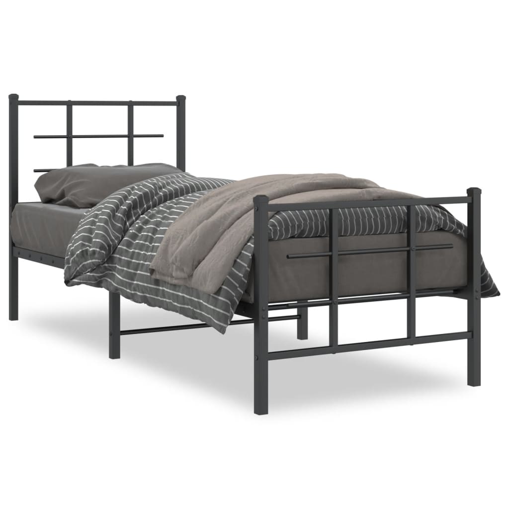 vidaXL Metal Bed Frame without Mattress with Footboard Black 75x190cm 2