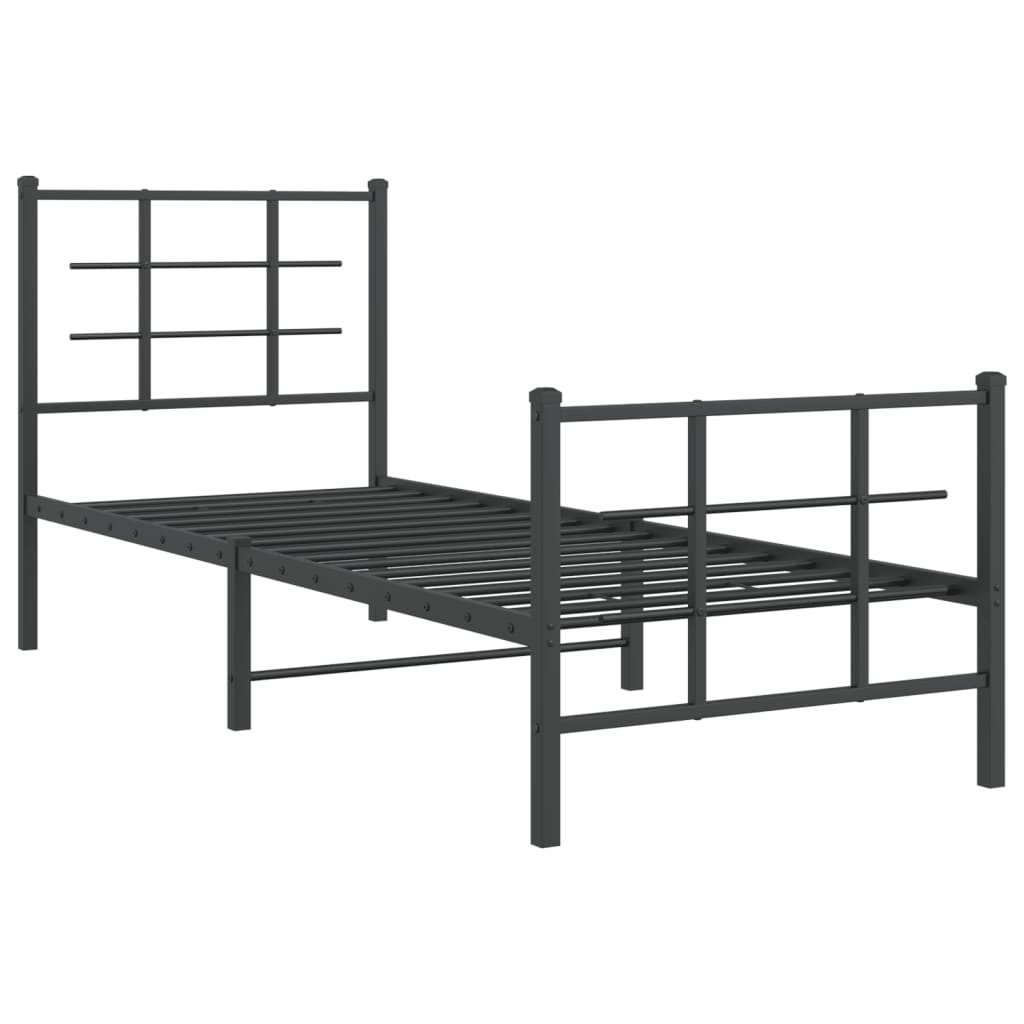 vidaXL Metal Bed Frame without Mattress with Footboard Black 75x190cm 3