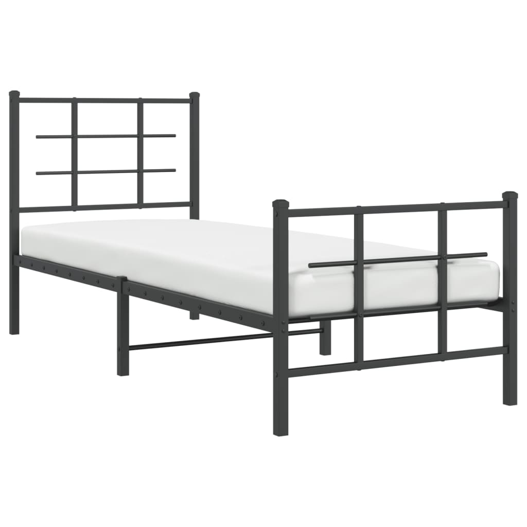 vidaXL Metal Bed Frame without Mattress with Footboard Black 75x190cm 4