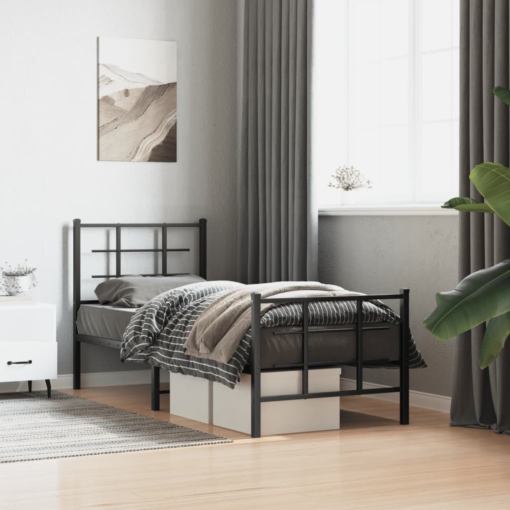 vidaXL Metal Bed Frame without Mattress with Footboard Black 75x190cm 1