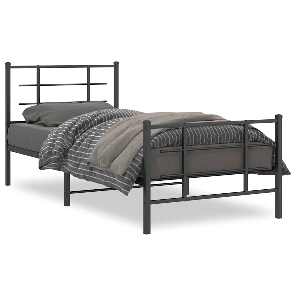 vidaXL Metal Bed Frame without Mattress with Footboard Black 90x200cm 2