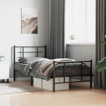 vidaXL Metal Bed Frame without Mattress with Footboard Black 90x200cm 1