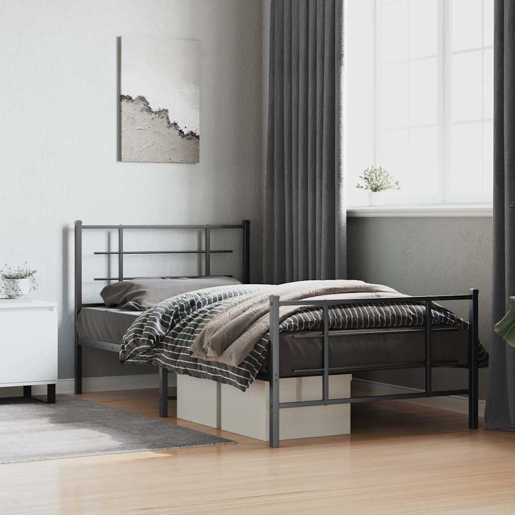 vidaXL Metal Bed Frame without Mattress with Footboard With headboard & footboard Black
