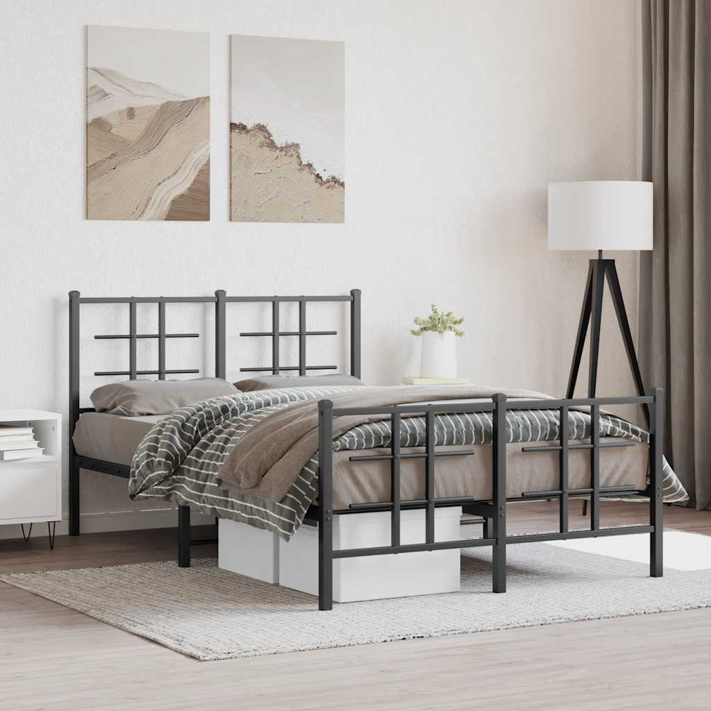 vidaXL Metal Bed Frame without Mattress with Footboard With headboard & footboard Black
