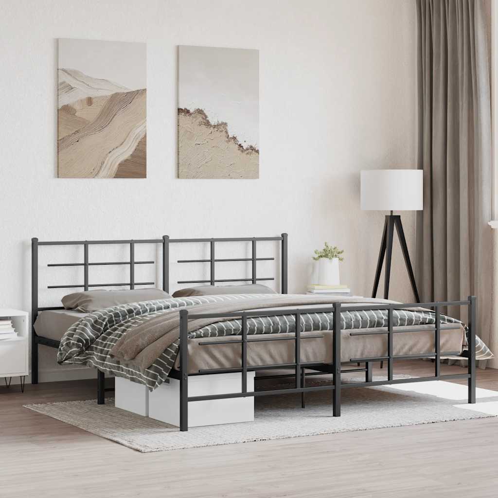 vidaXL Metal Bed Frame without Mattress with Footboard With headboard & footboard Black