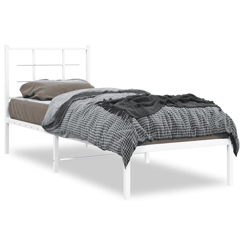 vidaXL Metal Bed Frame without Mattress with Headboard White 80x200cm 2