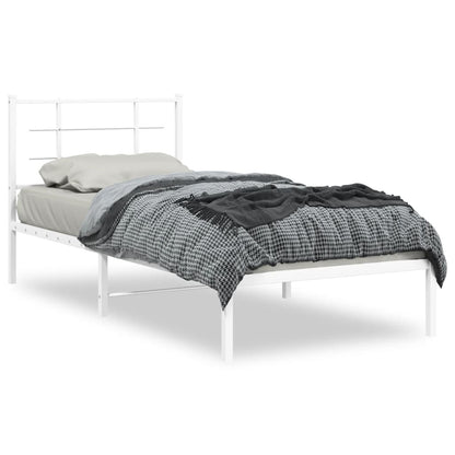 vidaXL Metal Bed Frame without Mattress with Headboard White 90x200cm 2