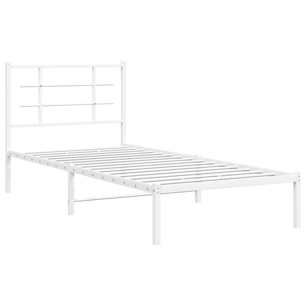 vidaXL Metal Bed Frame without Mattress with Headboard White 90x200cm 3