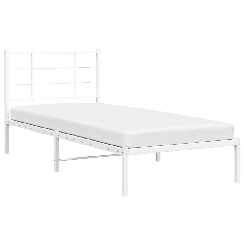 vidaXL Metal Bed Frame without Mattress with Headboard White 90x200cm 4