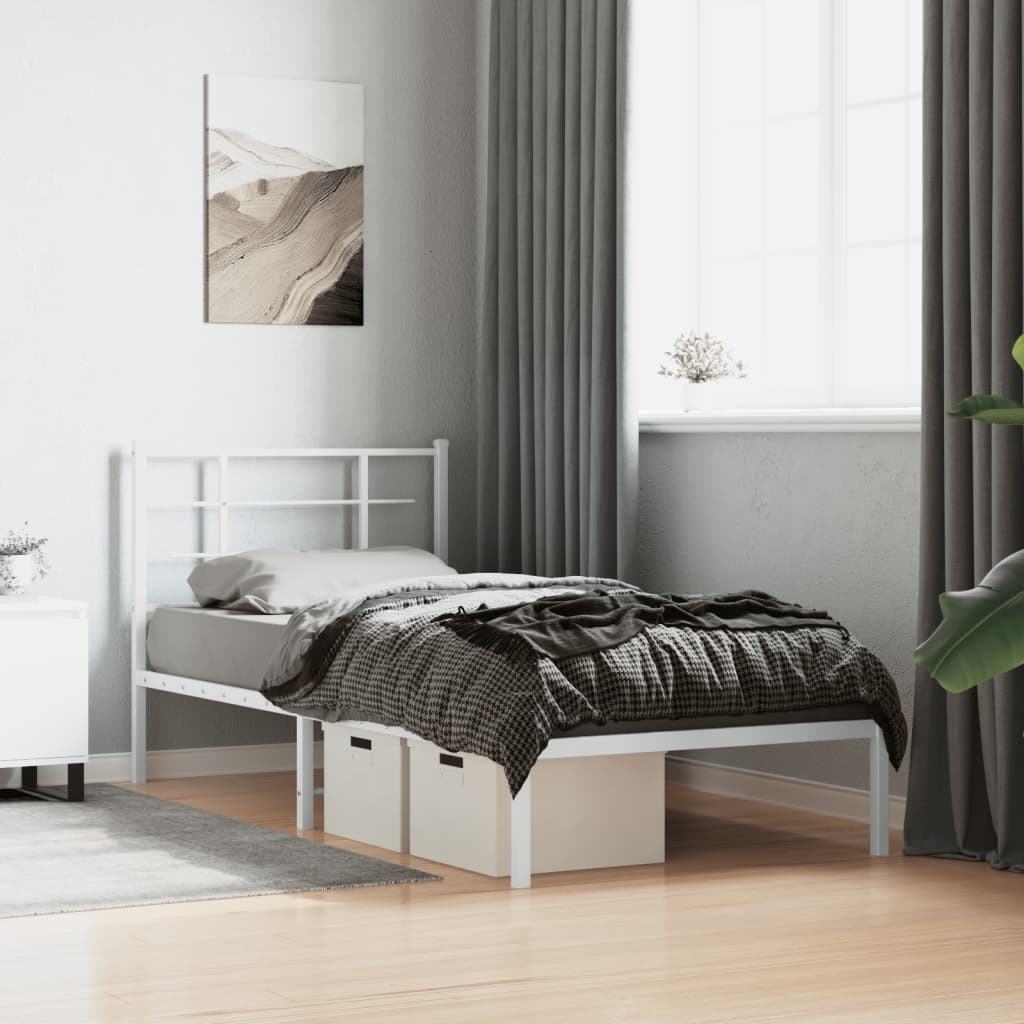 vidaXL Metal Bed Frame without Mattress with Headboard White 90x200cm 1