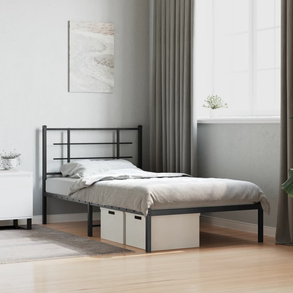 vidaXL Metal Bed Frame without Mattress with Headboard White 100x190cm 1