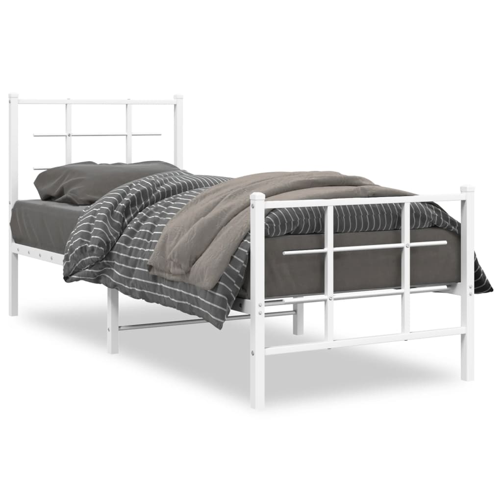 vidaXL Metal Bed Frame without Mattress with Footboard White 75x190cm 2