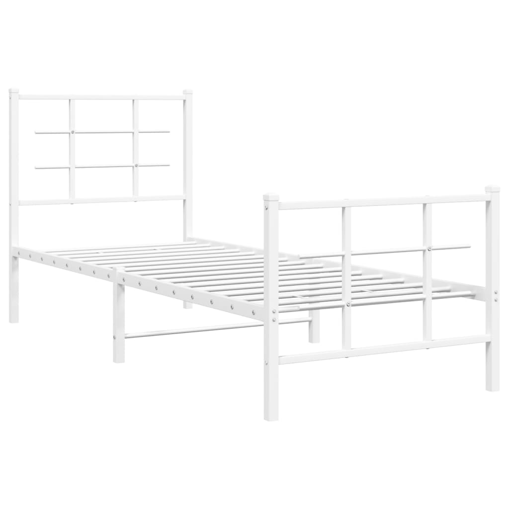 vidaXL Metal Bed Frame without Mattress with Footboard White 75x190cm 3