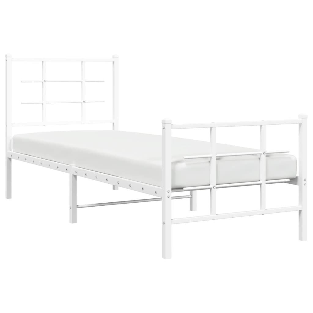 vidaXL Metal Bed Frame without Mattress with Footboard White 75x190cm 4