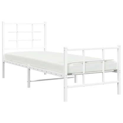 vidaXL Metal Bed Frame without Mattress with Footboard White 75x190cm 4