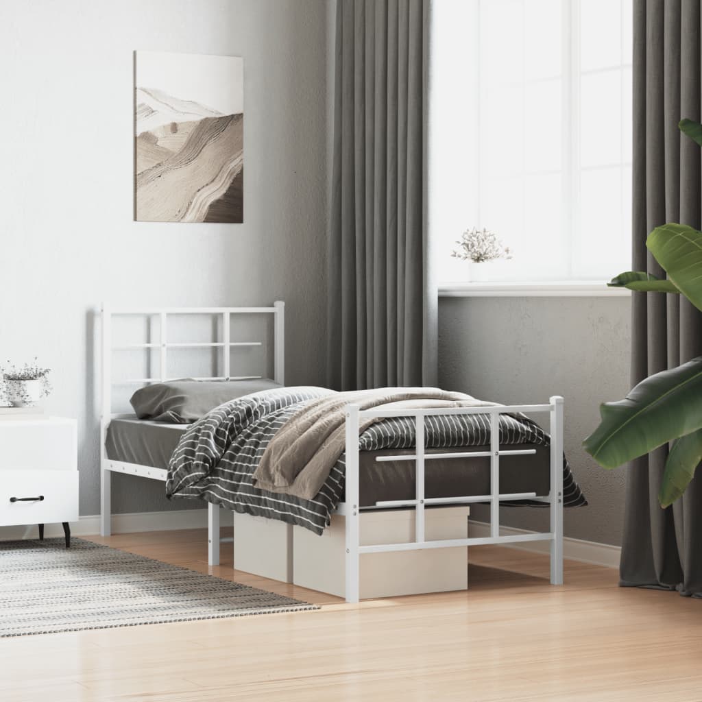 vidaXL Metal Bed Frame without Mattress with Footboard White 75x190cm 1