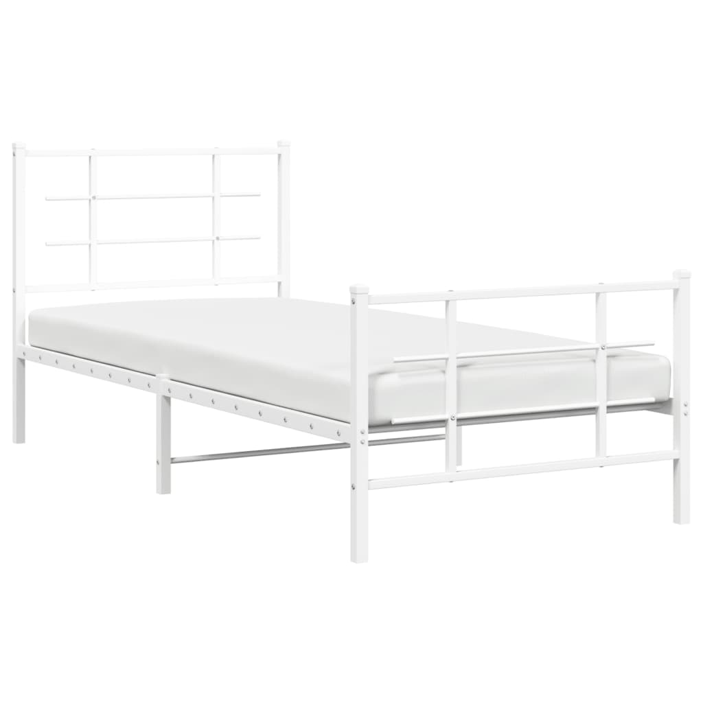 vidaXL Metal Bed Frame without Mattress with Footboard White 90x190cm 4