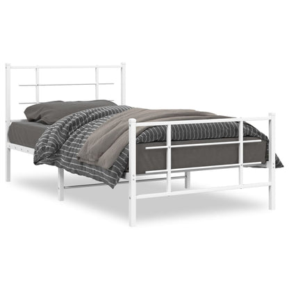 vidaXL Metal Bed Frame without Mattress with Footboard White 100x200cm 2