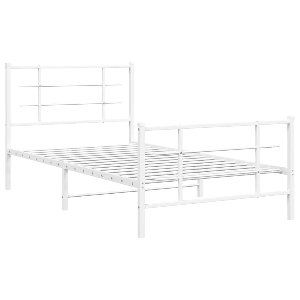 vidaXL Metal Bed Frame without Mattress with Footboard White 100x200cm 3