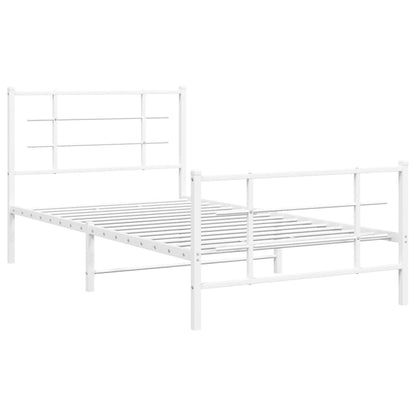 vidaXL Metal Bed Frame without Mattress with Footboard White 100x200cm 3