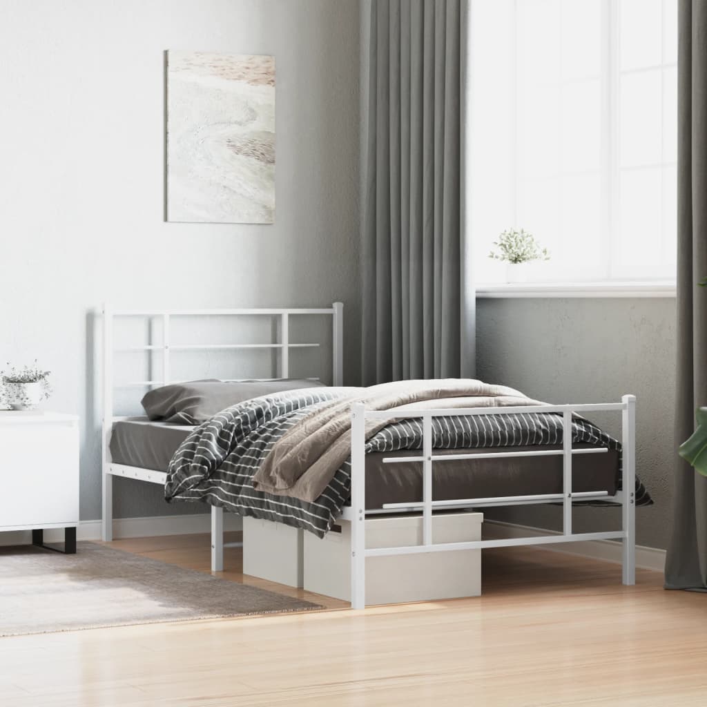 vidaXL Metal Bed Frame without Mattress with Footboard White 100x200cm 1