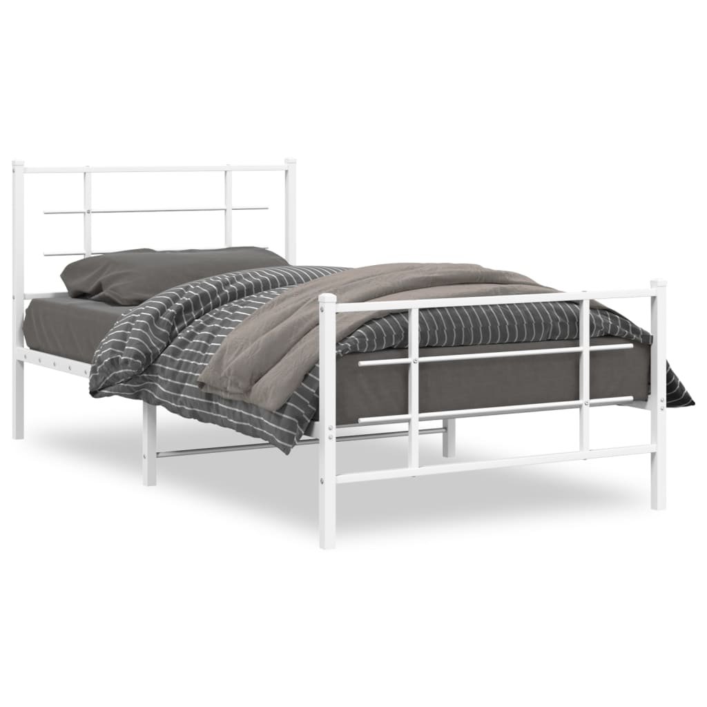 vidaXL Metal Bed Frame without Mattress with Footboard White 107x203cm 2