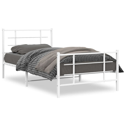 vidaXL Metal Bed Frame without Mattress with Footboard White 107x203cm 2