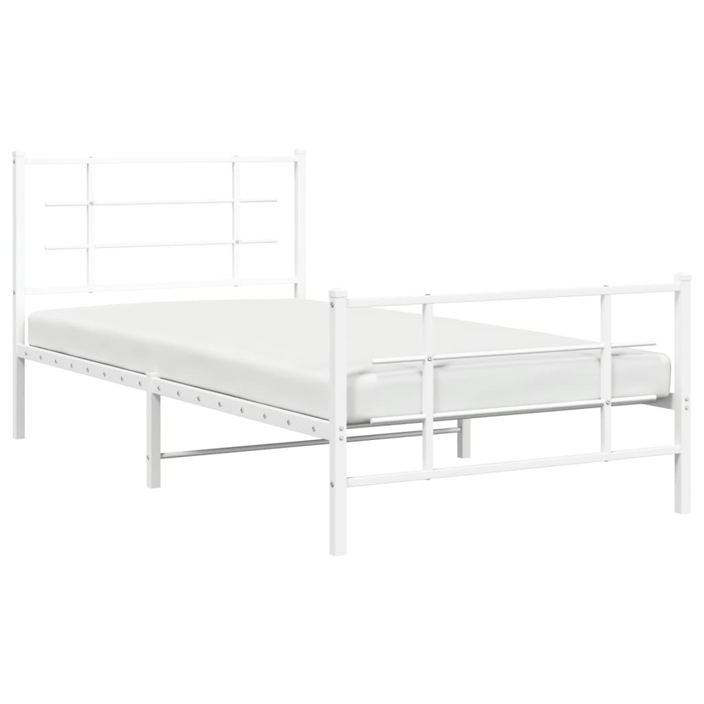 vidaXL Metal Bed Frame without Mattress with Footboard White 107x203cm 4