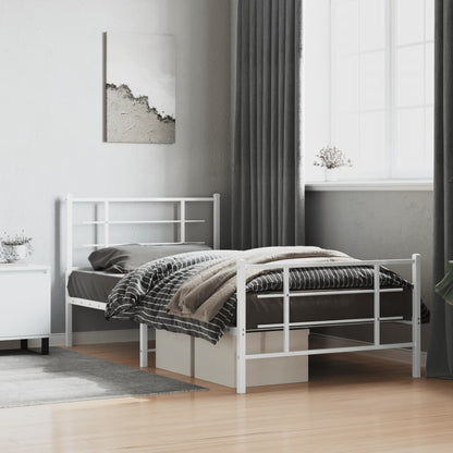vidaXL Metal Bed Frame without Mattress with Footboard White 107x203cm 1