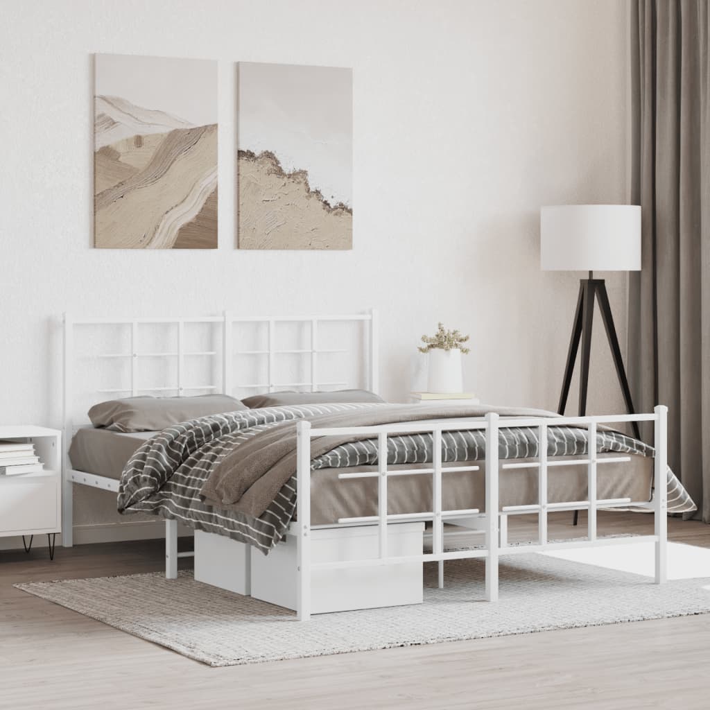 vidaXL Metal Bed Frame without Mattress with Footboard With headboard & footboard White