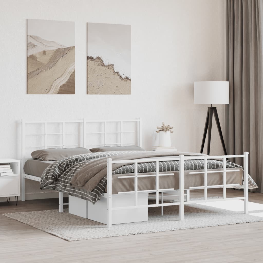 vidaXL Metal Bed Frame without Mattress with Footboard With headboard & footboard White