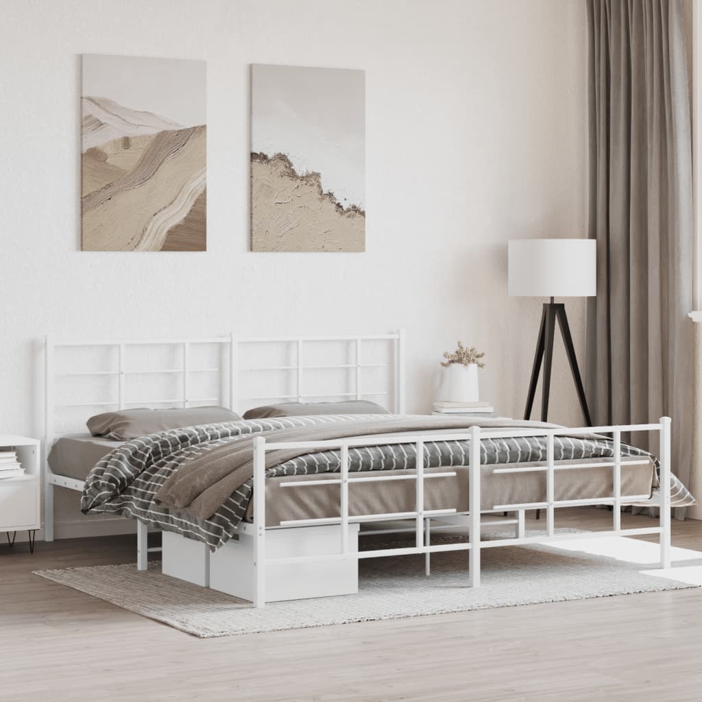 vidaXL Metal Bed Frame without Mattress with Footboard With headboard & footboard White