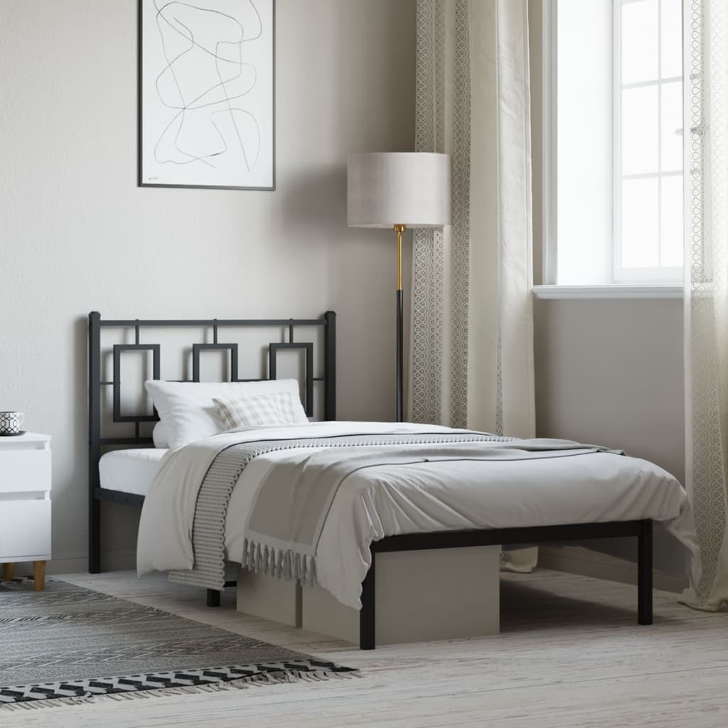 vidaXL Metal Bed Frame without Mattress with Headboard Black 90x190cm 1