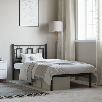vidaXL Metal Bed Frame without Mattress with Headboard Black 90x190cm 1