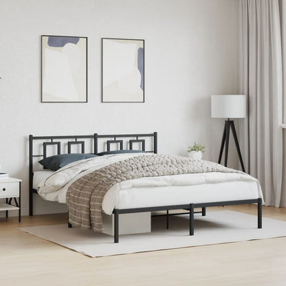 Metal Bed Frame without Mattress with Headboard Black 150 cm 200 cm
