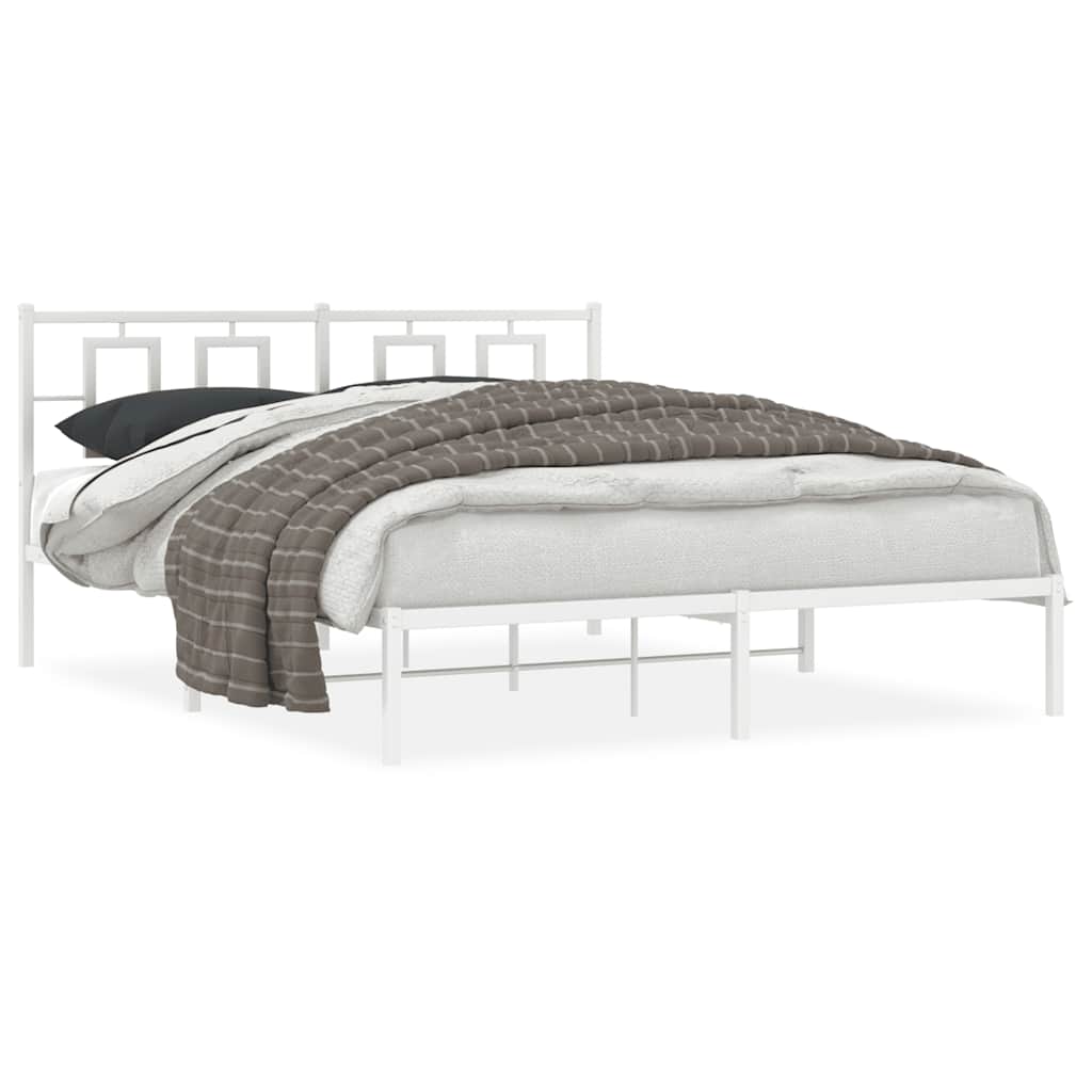 Metal Bed Frame without Mattress with Headboard White 150 cm 200 cm
