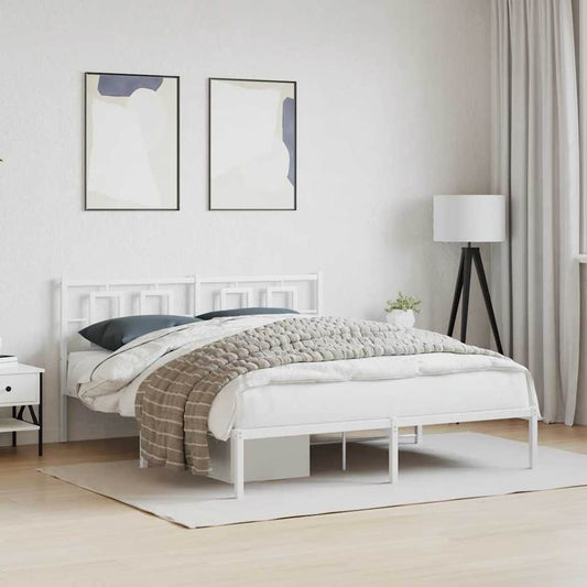 Metal Bed Frame without Mattress with Headboard White 150 cm 200 cm