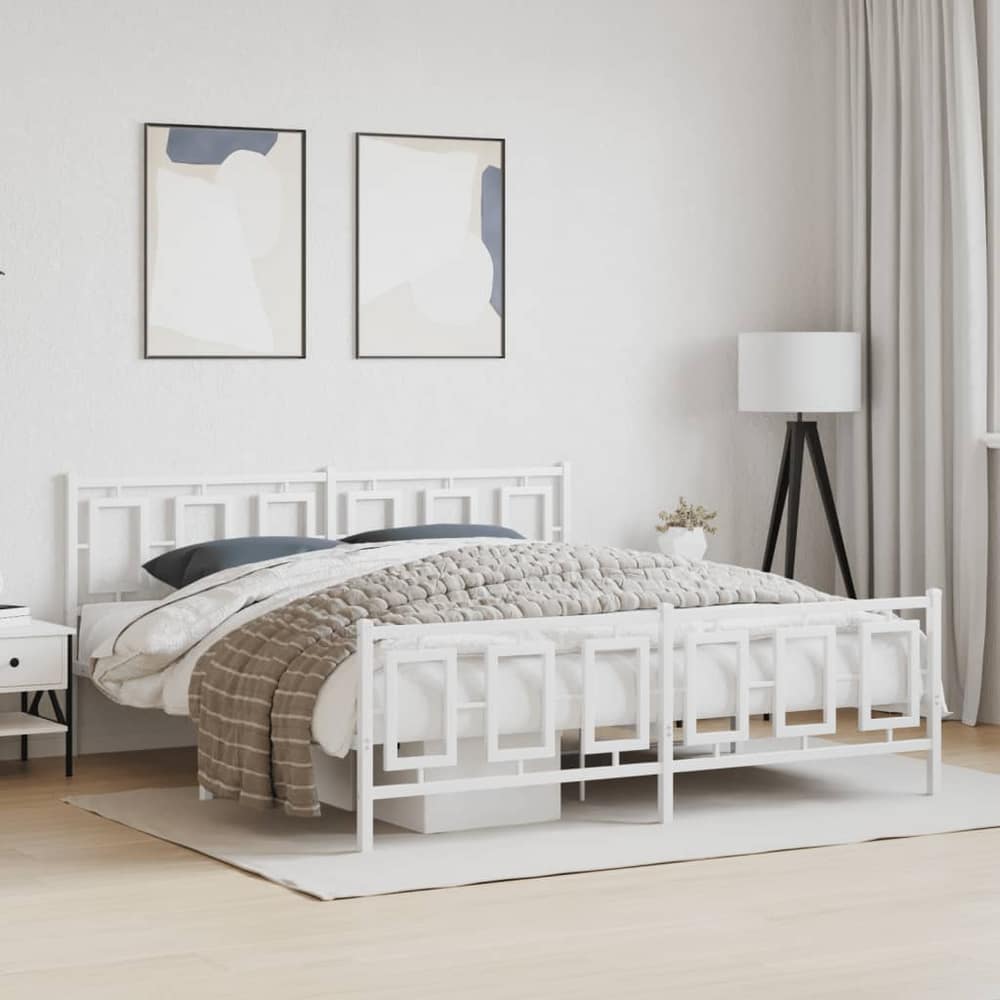 Metal Bed Frame without Mattress with Footboard with Headboard & Footboard White 180 cm 200 cm