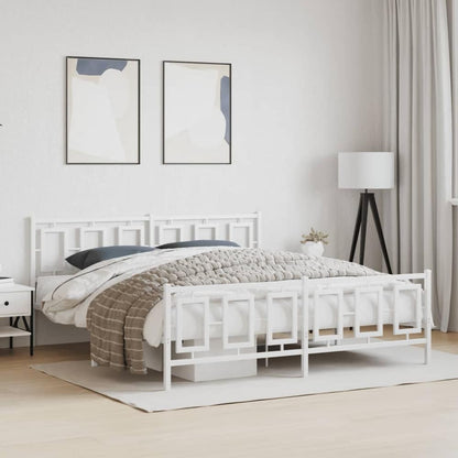 Metal Bed Frame without Mattress with Footboard with Headboard & Footboard White 180 cm 200 cm