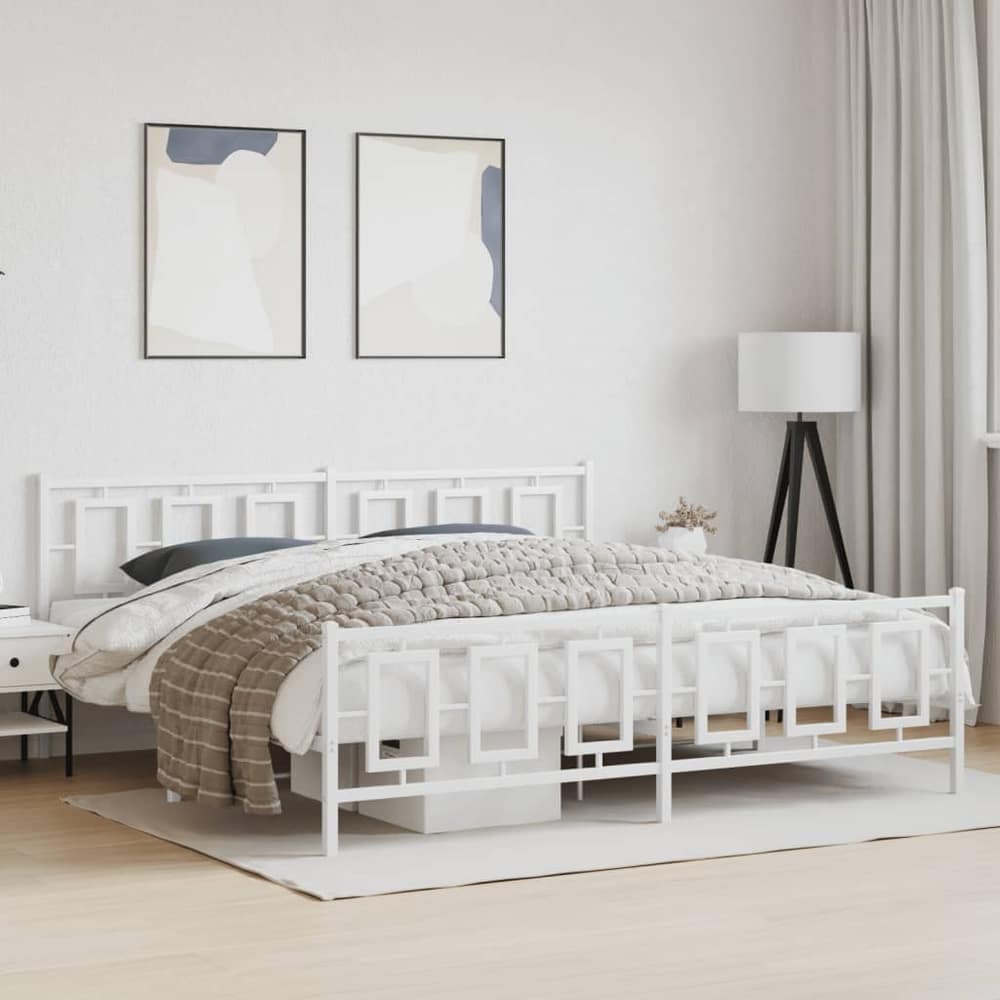 Metal Bed Frame without Mattress with Footboard with Headboard & Footboard White 193 cm 203 cm