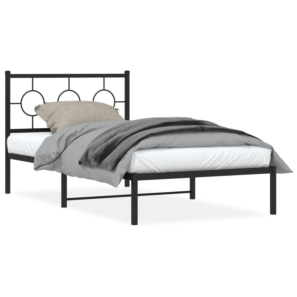 Metal Bed Frame without Mattress With headboard Black 100 cm
