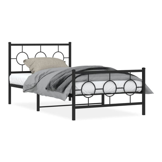 Metal Bed Frame without Mattress with Footboard with Headboard & Footboard Black 100 cm 200 cm