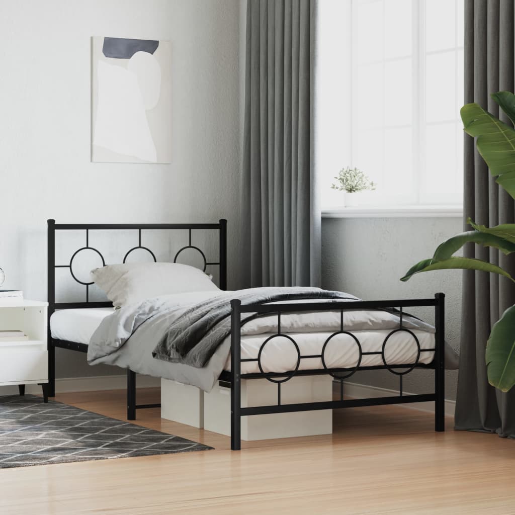 Metal Bed Frame without Mattress with Footboard with Headboard & Footboard Black 100 cm 200 cm