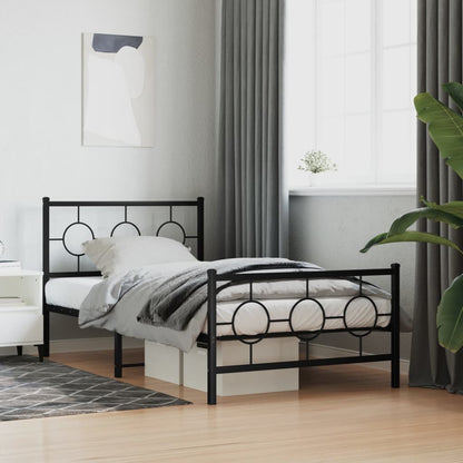 Metal Bed Frame without Mattress with Footboard with Headboard & Footboard Black 100 cm 200 cm